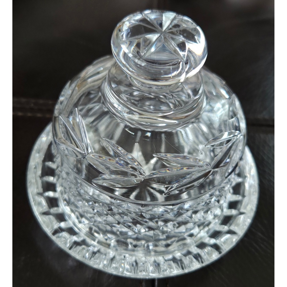 Vintage Galway Renmore Crystal Round Butter Dish Domed Lid Diamond Leaf Pattern